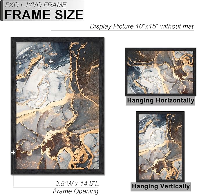 Engineered Wood 10x15 Picture Frame Set of 3, Black Frame for 10 x 15 Inch Picture Poster Photo, Light Weight 10 by 15 Frame with Wood-grain for Wall - 3 Pack/Black/10 x15