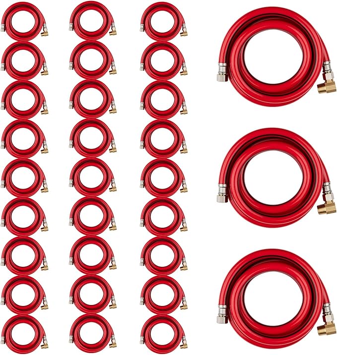 30 Pack Foskan 6FT Red PVC Dishwasher Hose With 3/8" Comp x 3/8" MIP Brass 90 Degree Elbow,Flexible Water Line Connector for Standard Dishwashers （6FT）