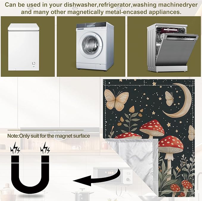 Fantasy Mushroom Dishwasher Magnets Decorative Cover,Butterfly Moon Magnet Fridge Panel Decal for Home Kitchen Decor,23x26 in