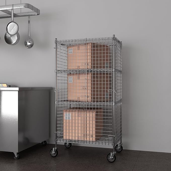 24" W x 36" L x 69" H Heavy Duty Utility Commercial Grade Metal Storage NSF Unit | Chrome Mobile Security Wire Cage Kit