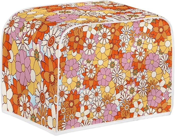 Hippie Floral Print Toaster Covers 2 Slice Dust Protection Bread Maker Covers Toaster Oven Cloth Cover Kitchen Accessories Washable Appliance Cover