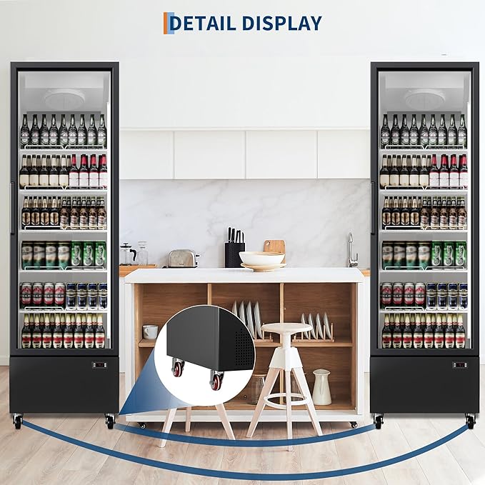 PeakPursuit Commercial Refrigerator 17.7 Cu.ft Beverage Cooler, Glass Door Display Fridge with 5 Adjustable Shelves, Large Capacity Bar Fridge for Restaurant, Store, Upright Freezer for Home, Black