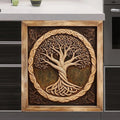 Wood Tree of Life Dishwasher Cover Skin Panel Decal, 3D Wood Sculpture Tree of Life Refrigerator Door Cover Vinyl Dishwasher Sticker - 23" W x 26" H Ordinary