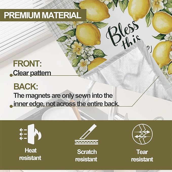 Lemons Magnetic Dishwasher Cover,Floral Dishwasher Covers for The Front Magnetic Dishwasher Panel Decal Cover for Kitchen 23x26inch