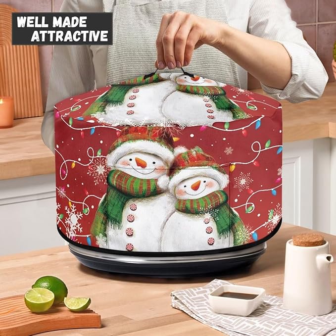 Cute Snowman Christmas Light Print Slow Cooker Dust Cover Protective with Pocket Keep Appliance Clean Fit Most 6-8 Quart Crock Pot for Kitchen Appliance Accessories Christmas Decor