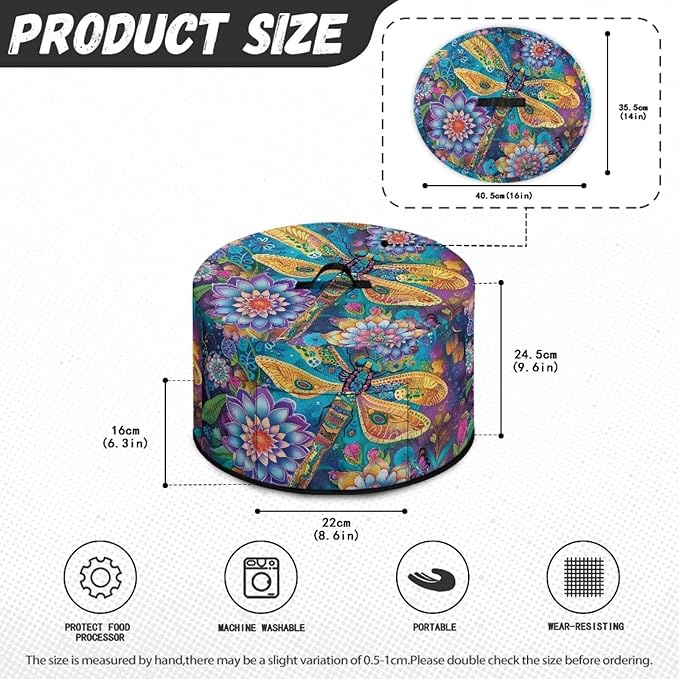 Bohemian Dragonfly Lotus Flower Print Slow Cooker Dust Cover Protective with Pocket Keep Appliance Clean Fit Most 6-8 Quart Crock Pot Kitchen Appliance Organizer Kitchen Accessories