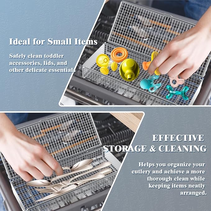 Dishwasher Basket for Small Items, 304 Stainless Steel Dishwasher Basket, Bottle Parts, Scoops, Forks, Chopsticks Cleaning (2 PCS)