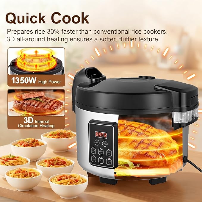 15L Commercial Large Rice Cooker (84 Cup Cooked),6-in-1 Electric Rice Cooker & Food Warmer,Multifunctional Resturant Smart Cooker, 24-Hr Delay Timer, LED Display,Auto Keep Warm,Non-Stick Inner Pot