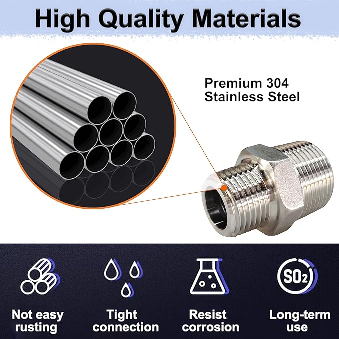 ZOUNI 2pcs Reducing Hex Nipple, 304 Stainless Steel 1" NPT Male x 3/4" NPT Male Pipe Fitting Reducer Nipple Adapter 2000psi Reducer Straight Connector (2pcs, 1"-3/4")