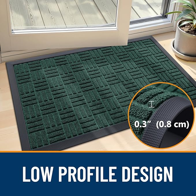 OLANLY Front Door Mat Outside Entrance 71x47, Absorbent, Heavy Duty Sturdy Natural Rubber Doormat Indoor Outdoor, Non-Slip, Stain and Fade Resistant, Low Profile Floor Mat for Entryway, Black Green