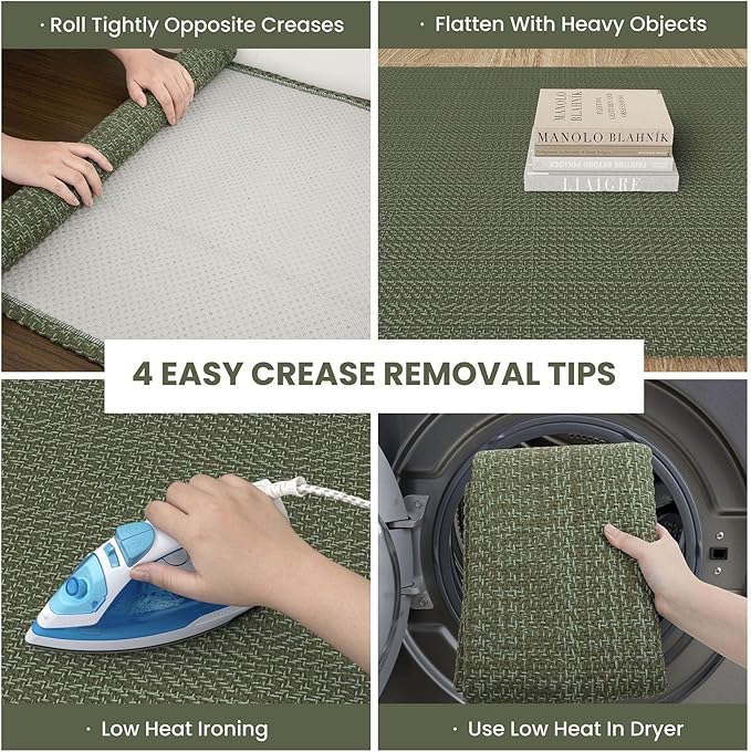 IOHOUZE Small Area Rug 2x3 Washable Woven Rugs for Entryway Non Slip Rubber Backed Front Door Rugs Indoor Doormat Throw Rug Floor Carpet for Entrance Kitchen, Olive Green/Dusty Green