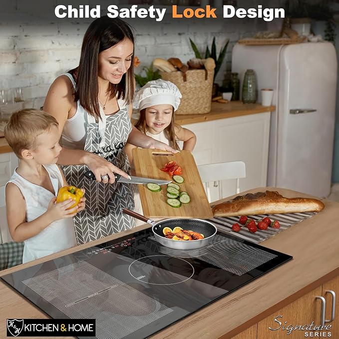 K&H 5 Burner Induction Cooktop - 36 Inch Built-In Electric Cermic Stove Top - 17 Heating Levels, 240V, 9400W High-Power Built-in Electric Stove Top - Child Lock, Timer & Touch Control - IN36-9400FLX