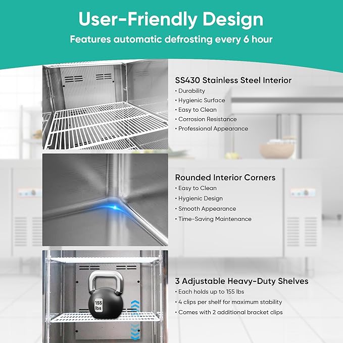 27" Commercial Freezer, 23Cu.Ft Single-Door Stainless Steel Reach-In Freezer, -8~0℉, Air Cooling, 3 Shelves, R290, ETL