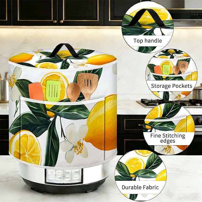 Rice Cooker Cover, Dust Cover for Kitchen Appliances with Handle and Storage Pocket, Easy to Clean Kitchen Decor Gift, Fits 3-6-8 Quart Instant Pot, Slow Cooker and Air Fryer
