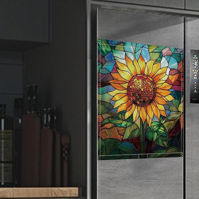 Magnetic Dishwasher Cover,Stained Glass Reusable Dishwasher Magnetic Cover Sunflower Colorful Decorative Door Covers Panel for Home Kitcen 23" x 26"