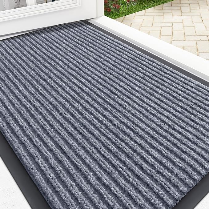OLANLY Front Door Mat Indoor Outdoor Entrance, Waterproof Heavy Duty Doormat, Fade Resistant, Low Profile, Easy Clean Patio Porch Welcome Floor Mats for Entry, 29.5x17, Ash Grey