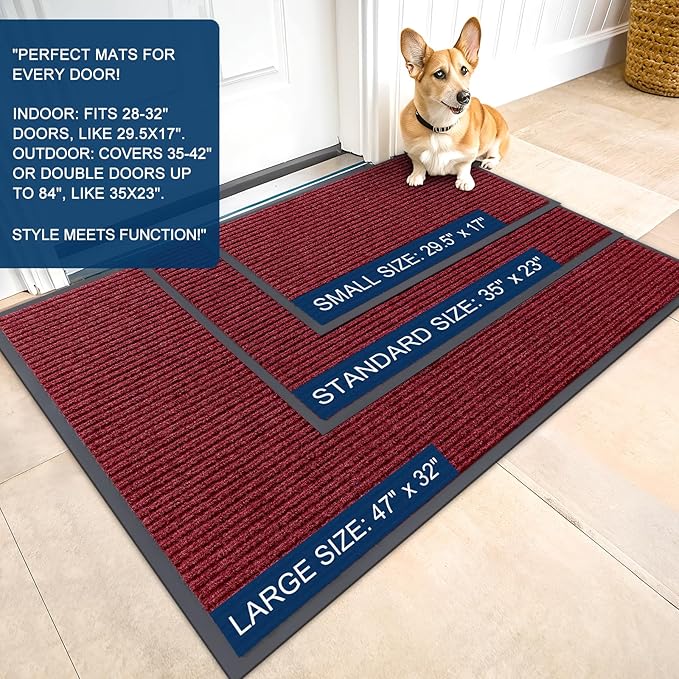 OLANLY Front Door Mat Indoor Outdoor Entrance, Waterproof Heavy Duty Doormat, Fade Resistant, Low Profile, Easy Clean Patio Porch Welcome Floor Mats for Entry, 71x34, Wine Red