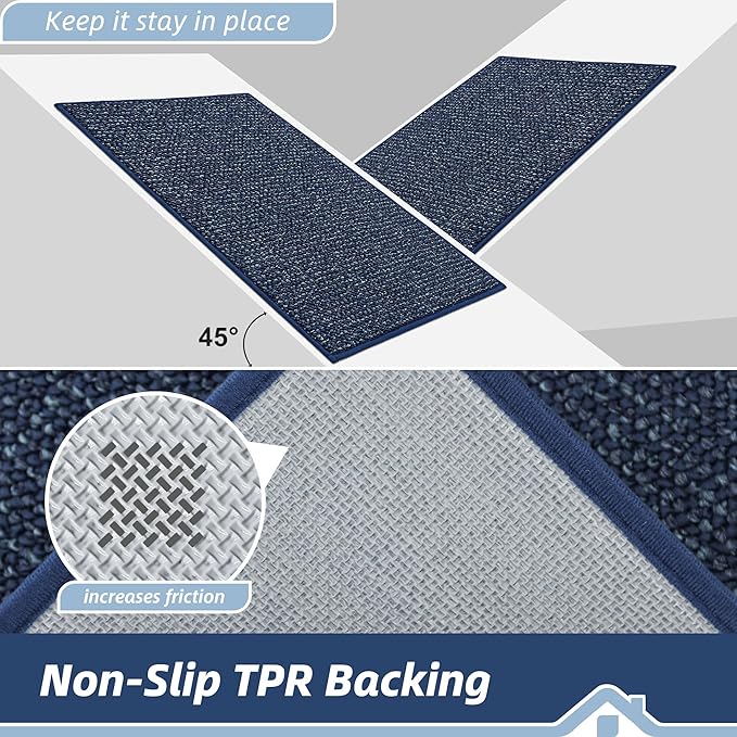 BEQHAUSE Dirt Trapper Door Mat 24" x 60", Non-Slip Washable Doormats Entrance Mat, Dirt Resistant and Absorbent Welcome Mat, Low Profile Floor Mats for Front Back Door and Entryway, Blue