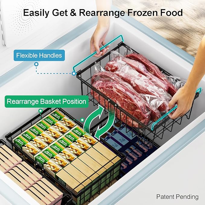 iSPECLE 4 Pack Freezer Organizer Bins, Adjustable Wire Baskets for 10 to 20 Cu.Ft Chest Freezer, Stackable Storage with Handles, Deep Freeze Organizer for Meat & Vegetables, Black