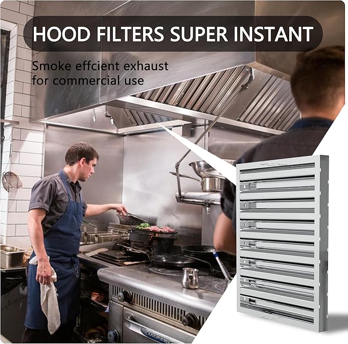 Stainless Steel Commercial Kitchen Hood Filter, Range Hood Baffle Grease Filter for Restaurant Exhaust Hoods, UL/NSF Listed, 24.5W x 19.5H Inch 7 Grooves Hood Filters（5 Pack）