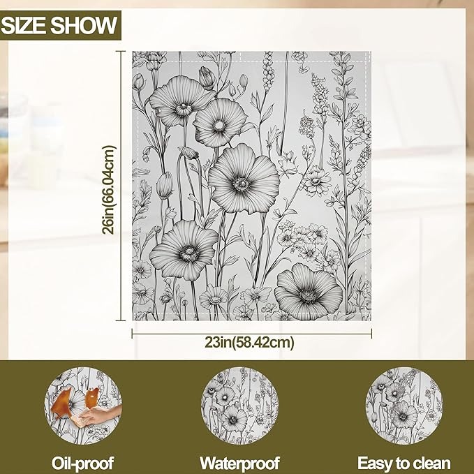 Black White Flowers Dishwasher Magnet Cover,Kitchen Decor Waterproof Refrigerator Magnet Appliance Cover Protector,23Wx26H Inches