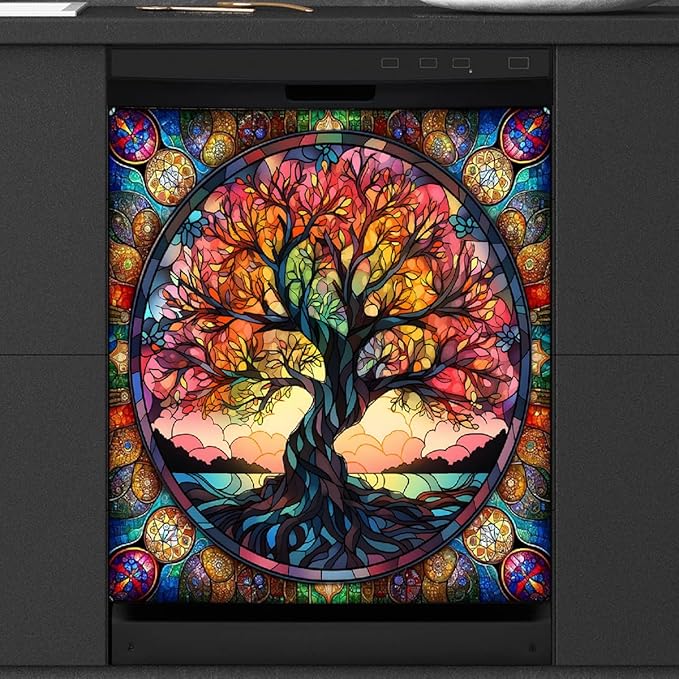 Dishwasher Magnet Cover Rainbow Tree of Life Abstract Front Dishwasher Cover Decoration Reusable Magnetic Door Cover Panel Decal Home Appliances Stickers Kitchen Refrigerator Fridge 23"x26"