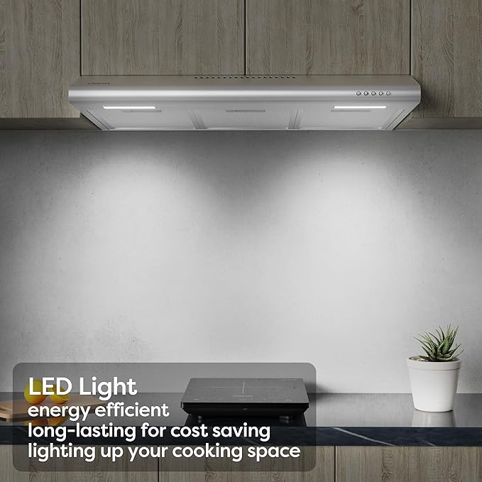 Under Cabinet Range Hood 30 inch Vent Hood for Kitchen with 3 Speed Exhaust Fan, Ducted and Ductless Convertible, Stainless Steel