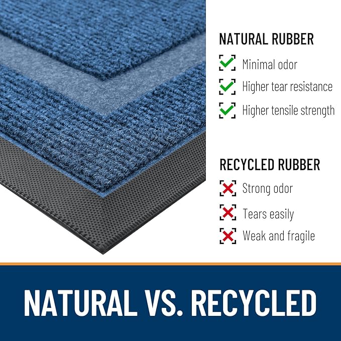 OLANLY Half Circle Door Mat Indoor Outdoor Entrance Welcome, Waterproof All-Season, All-Weather Doormat, Sturdy Natural Rubber, Low Profile, Easy Clean Patio Porch Entryway Mat, 35x23, Light Blue