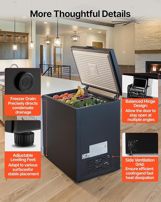 VEVOR Chest Freezer, 6.7 Cu.ft Compact Deep Freezer, Free Standing Top Open Door Chest Freezers with 2 Removable Baskets & Adjustable Thermostat - Energy Saving, Low Noise & Garage Ready, Black