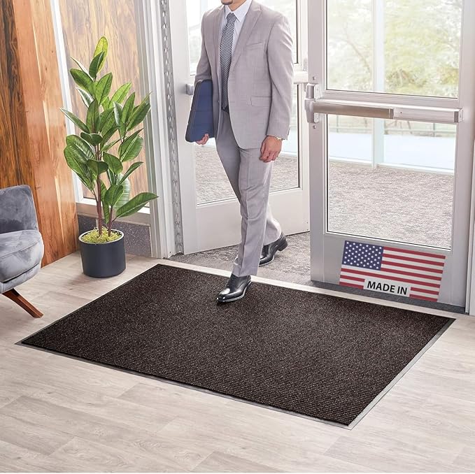 Consolidated Plastics Brush Dry Mat - Made in USA, Heavy-Duty Commercial DoorRug for Indoor/Outdoor Entryways, Non-Slip Backing for High-Traffic Areas (3' W x 6' L, Brown)