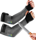 JDL A4 Cut Resistant Farmers Sleeves with Thumb Hole-Glass Fiber & Steel Free, Skin-Friendly Arm Protectors for Gardening, Welding, Kitchen, Biting, Pet Grooming, Black