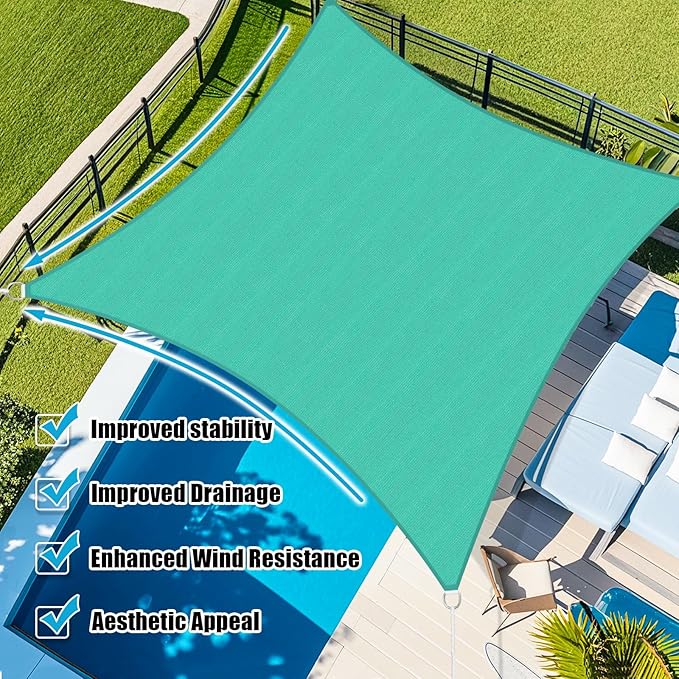 Amagenix Sun Shade Sail 14'X24' Curved Edge Outdoor Shade Canopy Turquoise Breathable 95% UV Block Shade Cloth for Patio Garden Backyard (We Make Custom Size)