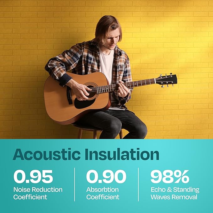 Acoustic Panels 18-Pack Soundproof Wall Panels 12"X12"X0.4" Brick Style Sound Panels Premium Sound Dampening Panels Easy Self Adhesive Installation - [Yellow Orange Gold]