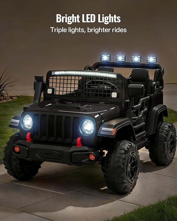 2 Seater Ride on Car Toy, 12V Electric Car for Kids 4-8 with Remote Control, Capacity 110 lb, LED Light - Black