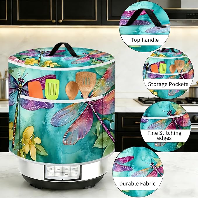Rice Cooker Cover, Dust Cover for Kitchen Appliances with Handle and Storage Pocket, Easy to Clean Kitchen Decor Gift, Fits 3-6-8 Quart Instant Pot, Slow Cooker and Air Fryer