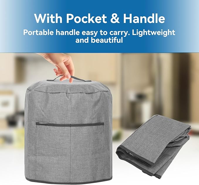 Air Fryer Cover Dust Cover, Round Protective Cover Bag Small Household Appliance Dust Cover with 2 Pocket and Handle for Electric Pressure/Rice Cooker, 38x38.7cm/15x15.2in(Black)