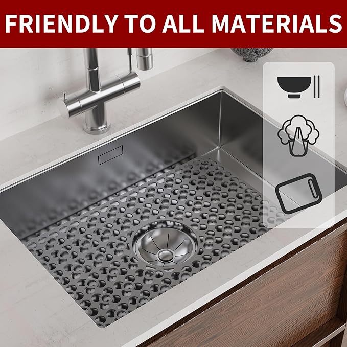 WAFT YEARN Sink Mats Sink Protectors Dish Racks Dishwasher Safe Grid Mats for Kitchen Sink Silicone Protect Sink from Stains Damage Scratches Non Slip Heat Resistant Rust Resistant 18"X12.5" Grey