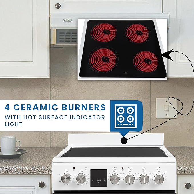 Equator ECR 204 20" Electric Range in WHITE – 4 Ceramic Burners, Convection Oven & Air Fry Function, Compact Freestanding Electric Stove for Apartments, Condos & Tiny Kitchens