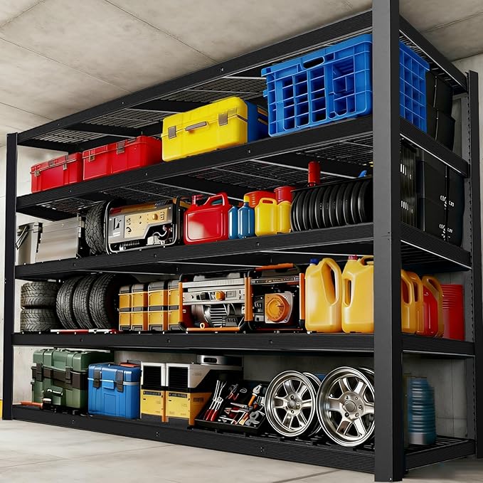 Heavy Duty Storage Shelves 24" D x 55" W x 84" H, 3050 lbs Metal Shelving Rack, Garage Storage Shelf, Estantes de Almacenamiento, Black Basement Shelving Unit, Adjustable Garage Rack