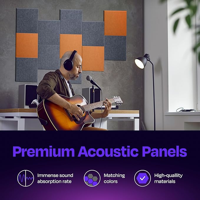 Acoustic Panels - 12 Pack, 12"X12"X0.4" Soundproof Panels - Pebble Gray Square