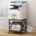 Large Printer Stand, 23.6 x 23.6 x 22.6 Inches Square Printer Table with Storage Shelf, 2 Tier Rolling Printer Cart with Industrial Wheels for Home Office - Rustic Brown