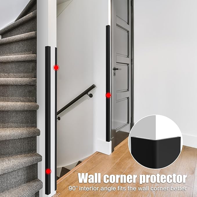 Wall Corner Protector, Walls Edge Protector, Self-Adhesive Wall Corner Guards, PVC Double Side Edge Protector, Furniture Stairs Guard (Black, 2pcs x 35.4" L x 1.97" W)