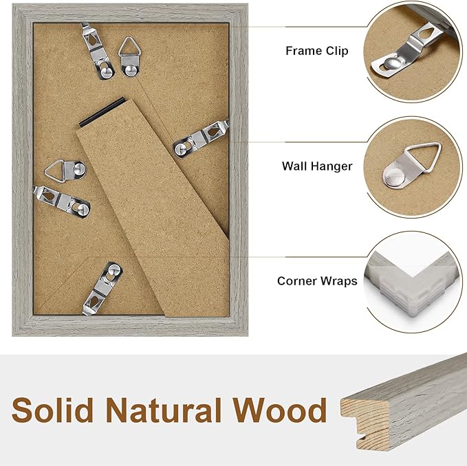 Vittanly 4x6 Picture Frame, Solid Wood Frame with Plexiglass, Includes 3.5x5 Mat, Wall Hanging or Tabletop for Home Decor, Grey, 1 Pack