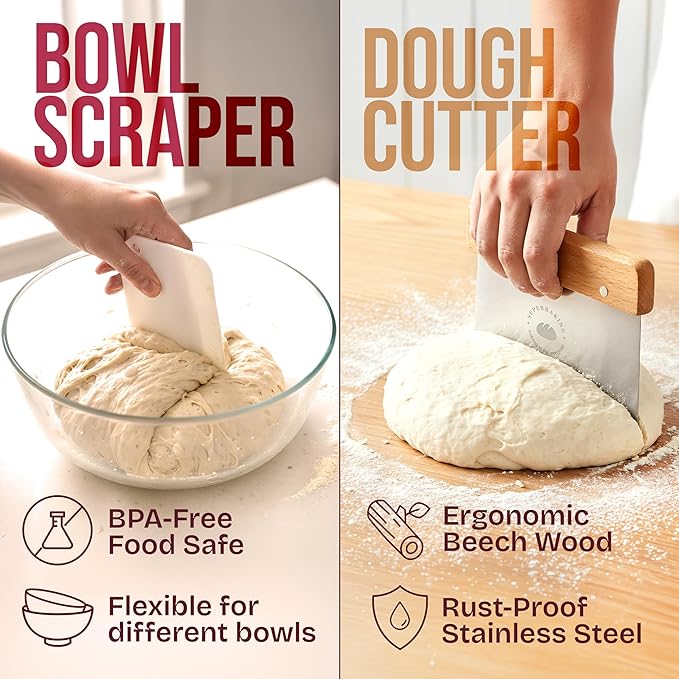 Superbaking Banneton Bread Proofing Basket Set with Silicone Dough Sling, 9" Splinter-Free Proofing Basket, Non-Stick Dutch Oven Liner, Sourdough Starter Kit, Sourdough Bread Baking Supplies & Tools