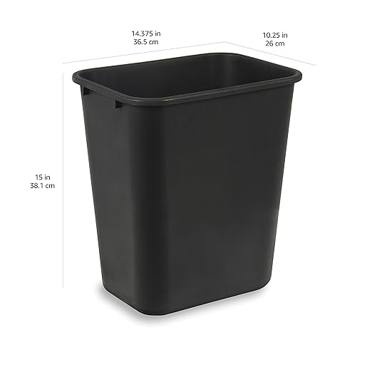 Amazon Basics Trash Can, Rectangular Commercial Office Wastebasket, 7 Gallon (Pack of 2), Black
