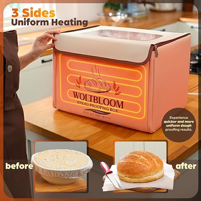 Bread Proofing Box Sour Dough Proofing Box for Sourdough Bread Proofer Warming Box Proofing Oven Yogurt Maker with - 9 Inch Proofer Basket, Lame, Scraper, Metal Rack - Temperature 68-131℉ 99 H Timer