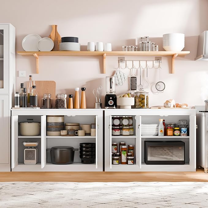 Cozy Castle Buffet Cabinet with Storage - Kitchen Storage Cabinet Wood Console Table Coffee Bar Accent Cabinets for Living Room Dining Room Entryway White 44.5" W