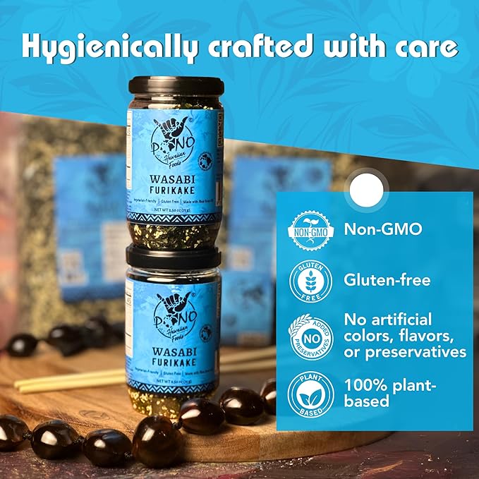 Pono Hawaiian WASABI NORI Furikake RiceSeasoning Premium Ingredients-Gluten-Free and Non-GMO-Multi Purpose Rice Seasoning–Free from Preservatives and Artificial Colors–Japanese Seasoning-2.5 oz (71g)