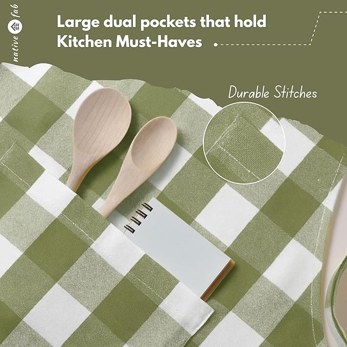 Native Fab Kitchen Apron 2 Pack - 100% Cotton Adjustable, Durable Apron with Pockets, Perfect for Cooking, Baking, Grilling