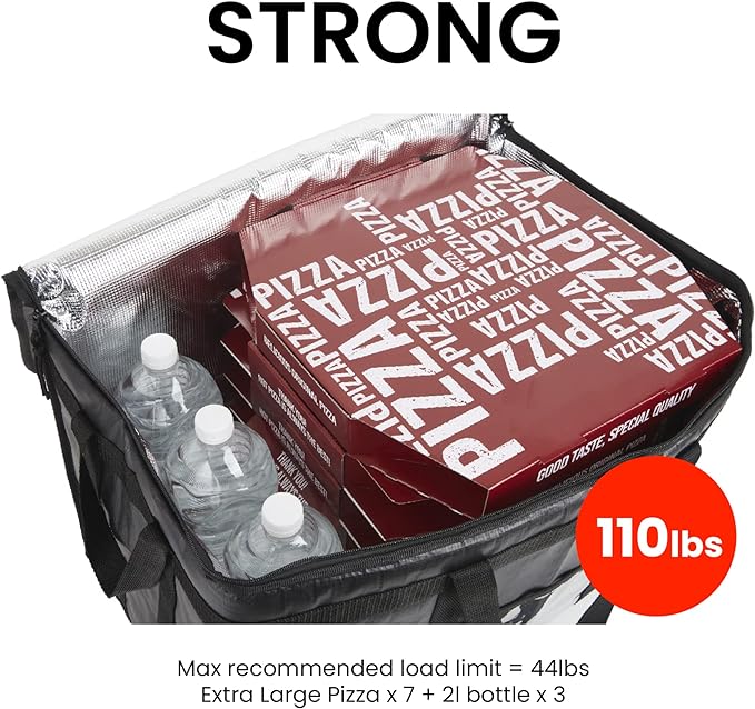 NZ home Insulated Bags for Food Delivery (3XL) Grocery Shopping Cooler Bag, Pizza Delivery, Hot & Cold Catering Tote, Reusable, Foldable & Heavy Duty (Black)